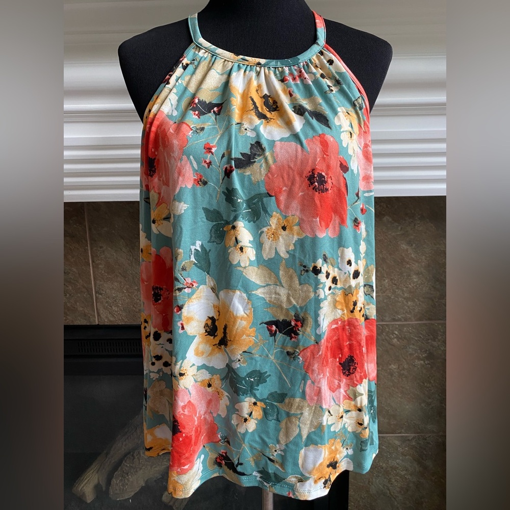 Papermoon Floral Halter Tank Top - Pink, Yellow, Green